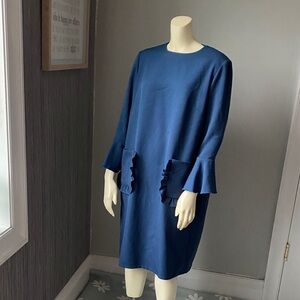 STOGOVA Elegant Blue Ruffle Pocket Dress
